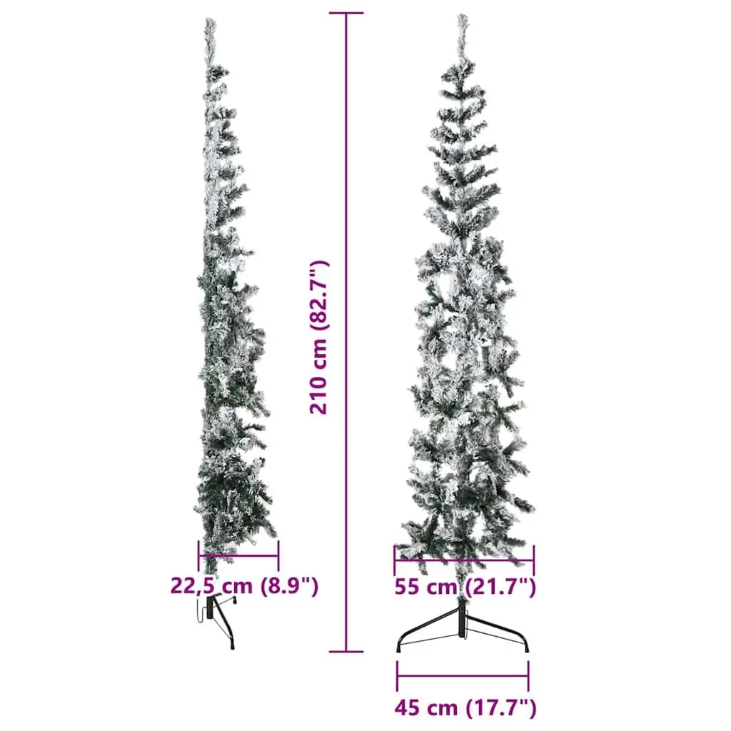 Artificial Half Christmas Tree 210cm Slim Flocked Snow Green