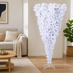 210cm White Upside-Down Christmas Tree for Festive Decor