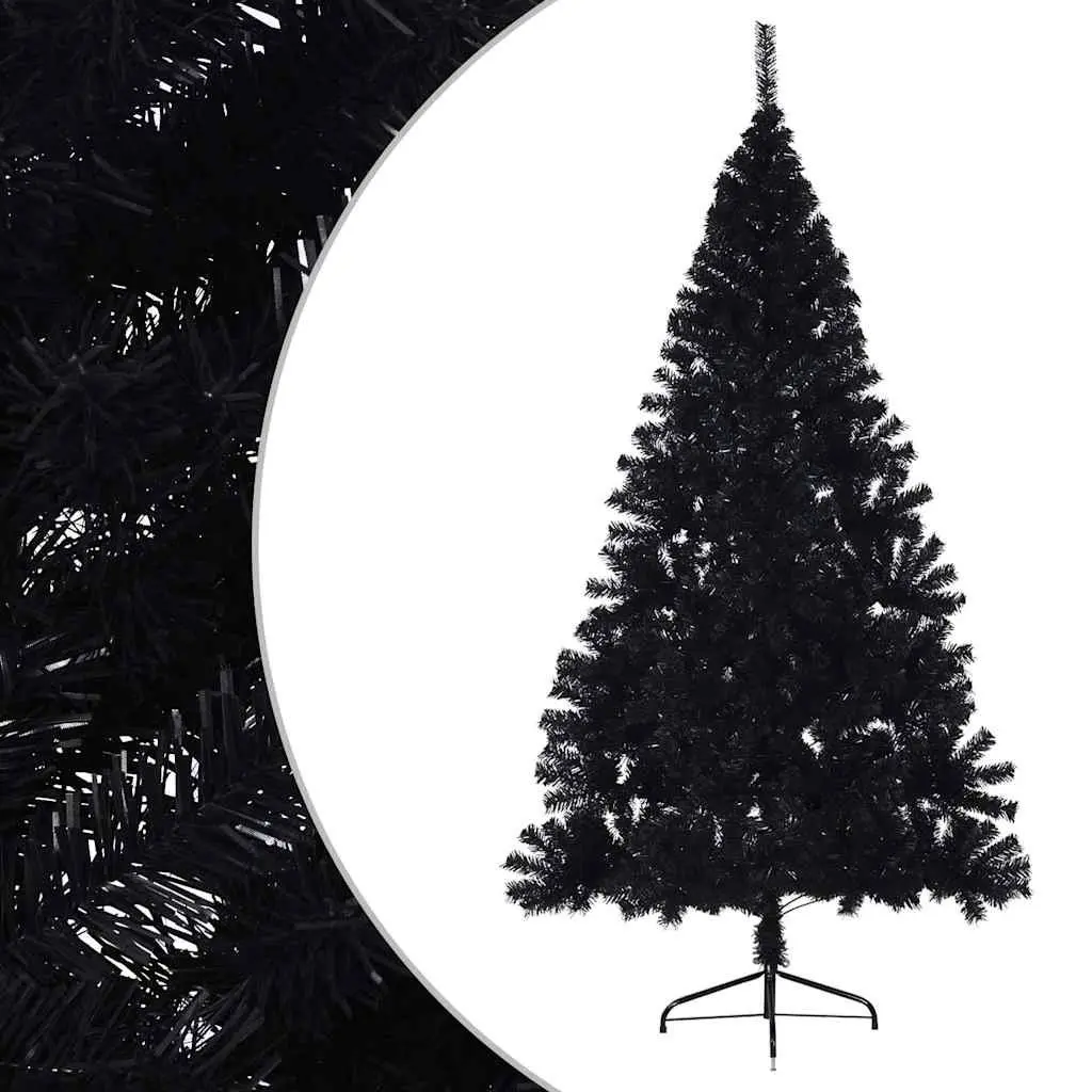 Artificial Half Christmas Tree with Stand Black 210 cm Holiday Seasonal Decor