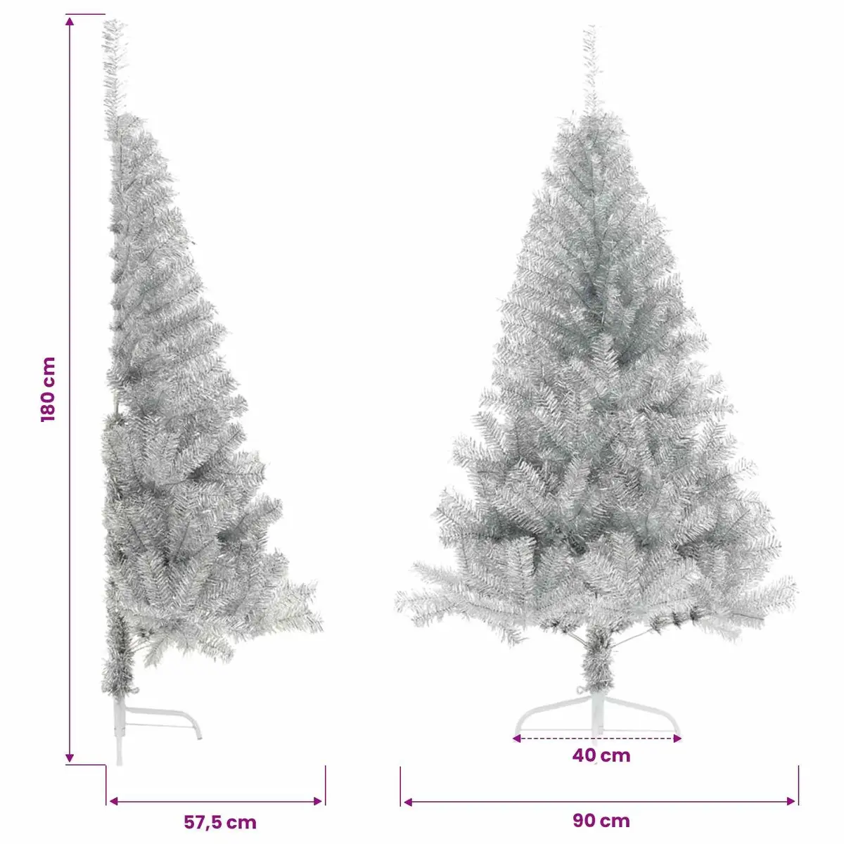 Artificial Half Christmas Tree with Stand Silver 180cm Bushy PET Holiday Decor
