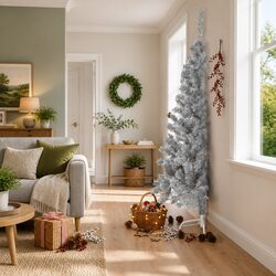Stylish 240cm Silver Half Christmas Tree for Your Space