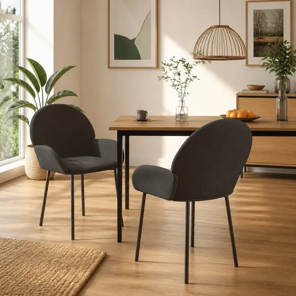 Dining Chairs Set of 2 Grey Velvet Padded Seat Backrest Armrest