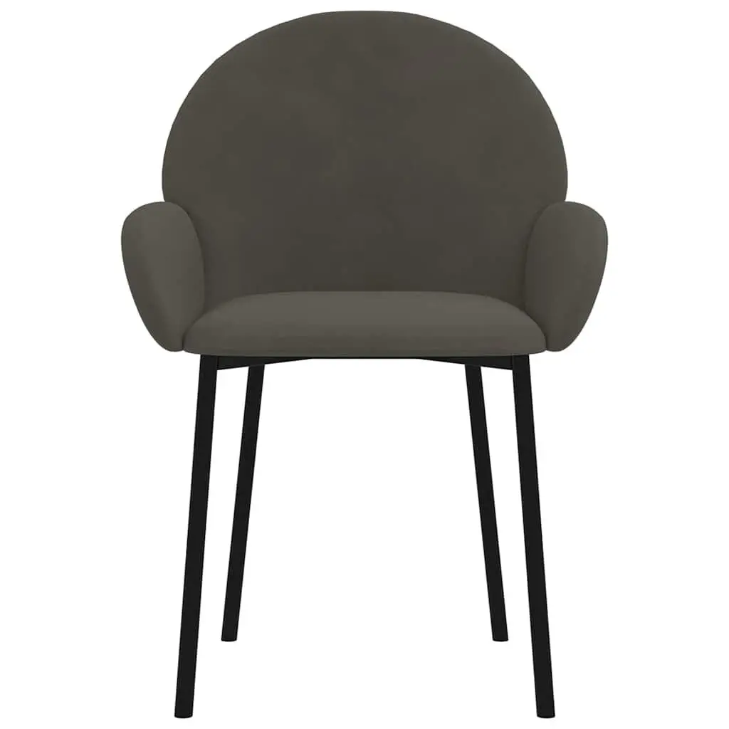 Dining Chairs Set of 2 Grey Velvet Padded Seat Backrest Armrest