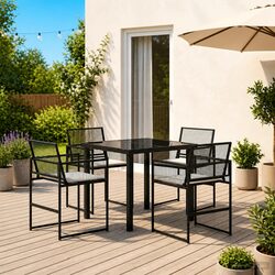 5-Piece Black Poly Rattan Dining Set for Outdoor Enjoyment