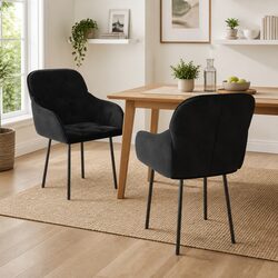 Dining Chairs 2 pcs Black Velvet Kitchen Room Seat Armrest Backrest Padded Foam