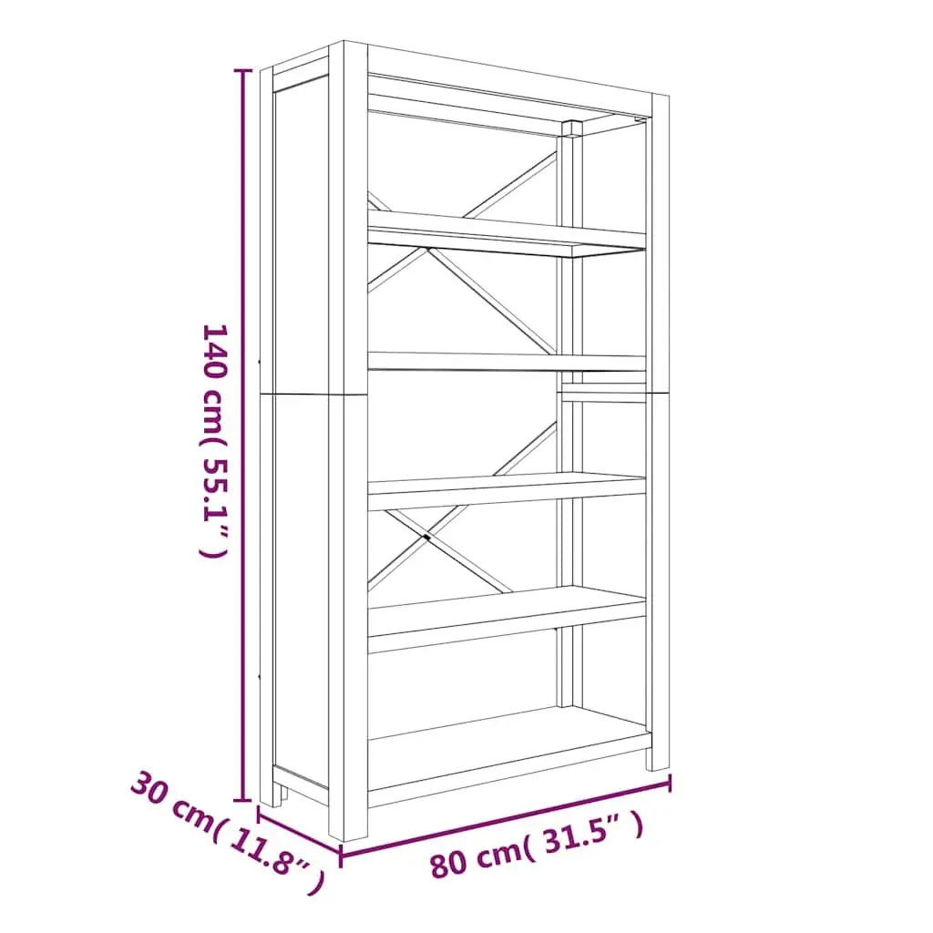 Wooden Bookcase 80x30x140cm 5-Tier Rustic Shelving Storage Display Organiser