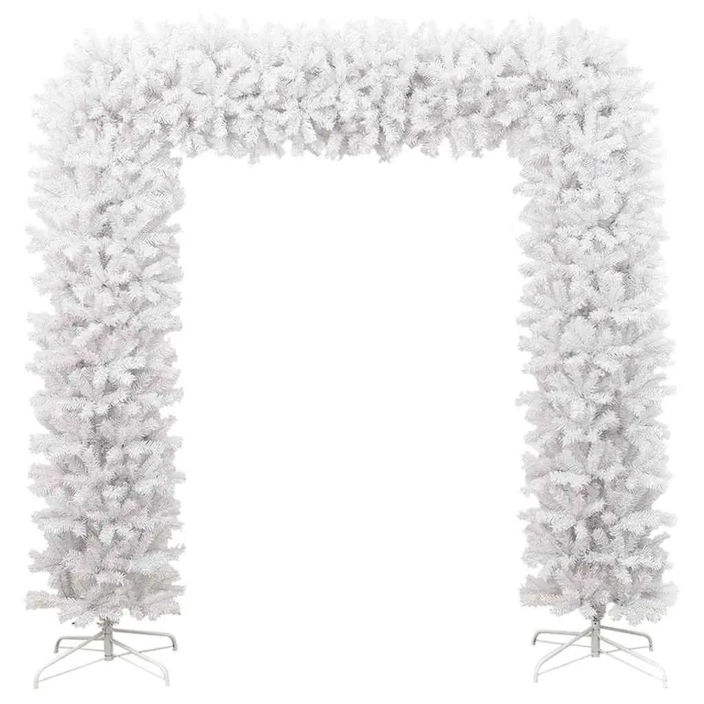Christmas Tree Arch 240cm White PVC Construction with Steel Stand for Seasonal Decoration