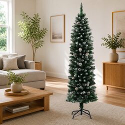 Artificial Slim Christmas Tree 210cm Green PVC Tips Stand Festive Holiday