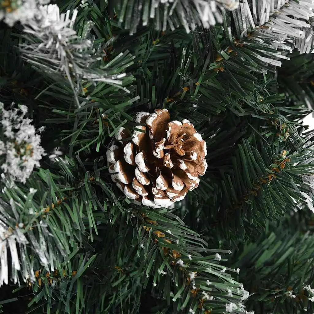 Artificial Christmas Tree 240cm Green PVC Hinged Branches Pre-Decorated with Cones Artificial Snow and Glitter