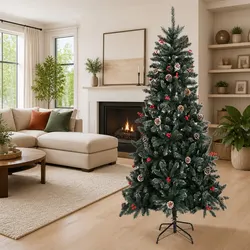Artificial Christmas Tree 240cm with Stand Green PVC Hinged Branches Holiday
