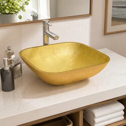 Glass Basin Bathroom Sink 42x42x14 cm Above Counter Vessel Modern Washroom