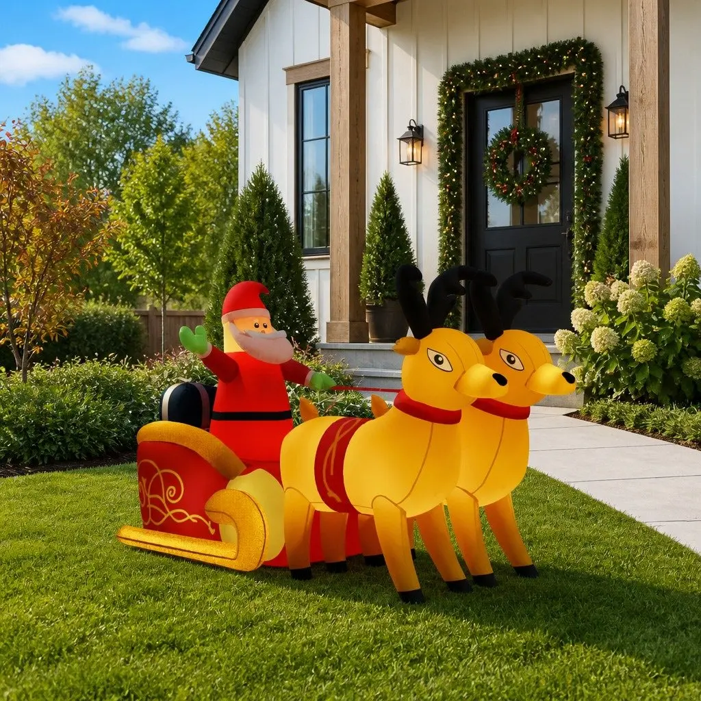 Christmas Inflatable Santa and Reindeer Yard Decoration LED Outdoor Holiday