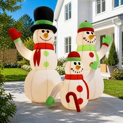 Inflatable Snowman Family Christmas Decoration with Built-in LED Lights Holiday
