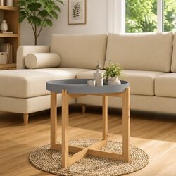 Coffee Table Grey 53x53x43.5cm Engineered Wood Solid Pinewood Feet Accent Side