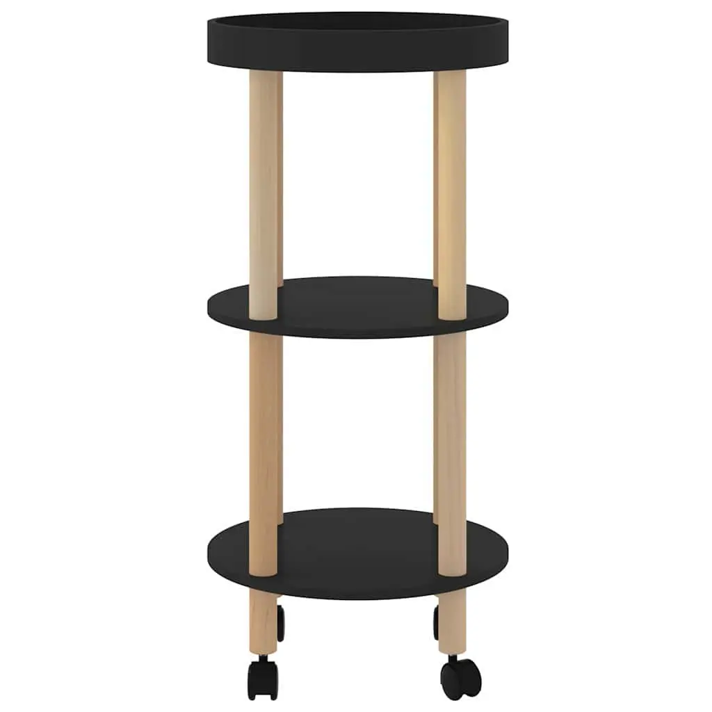 3-Tier Kitchen Trolley Black Engineered Wood Lockable Wheels