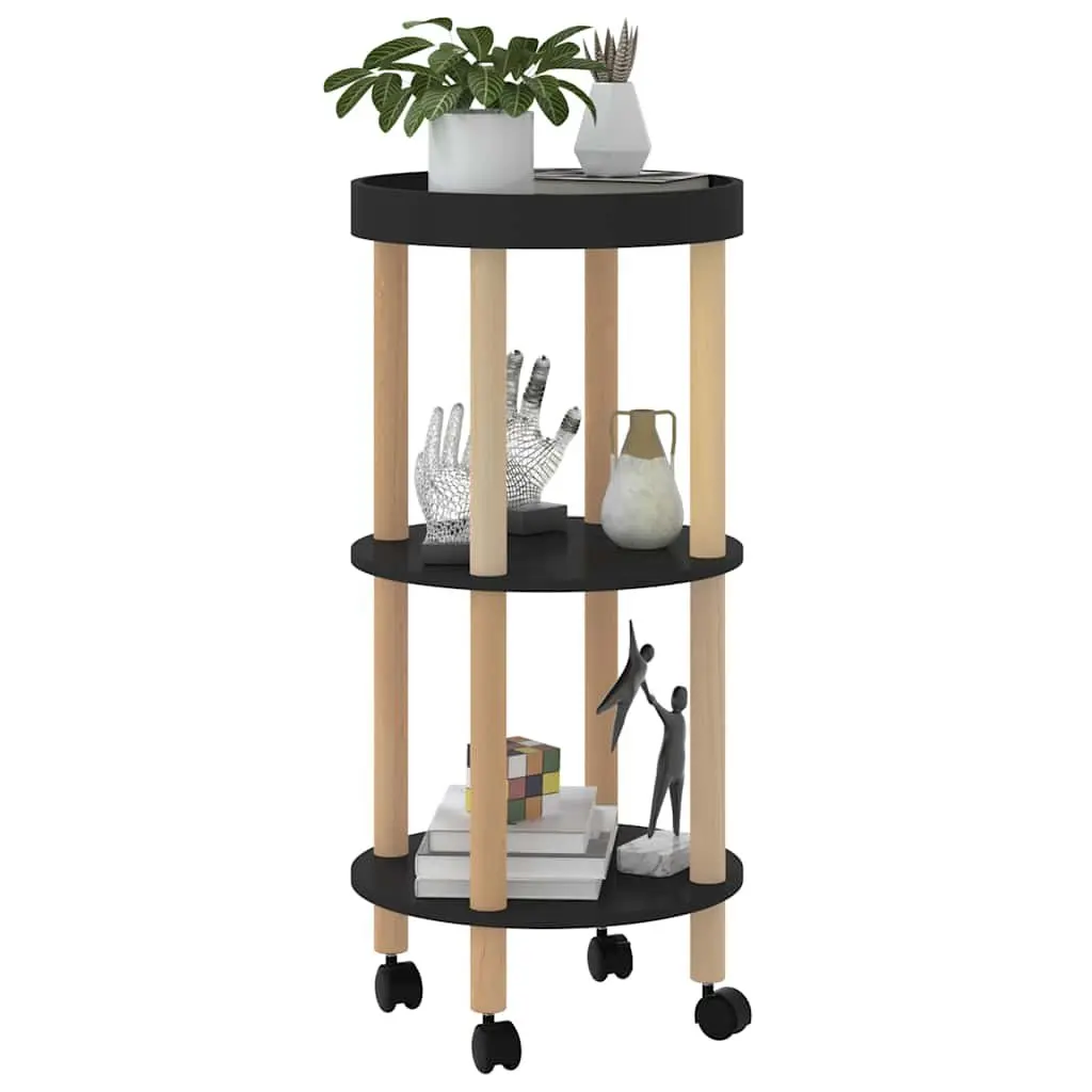 3-Tier Kitchen Trolley Black Engineered Wood Lockable Wheels