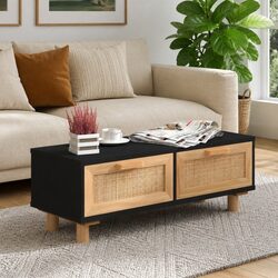 Chic Black Coffee Table with Rattan Drawers for Your Home