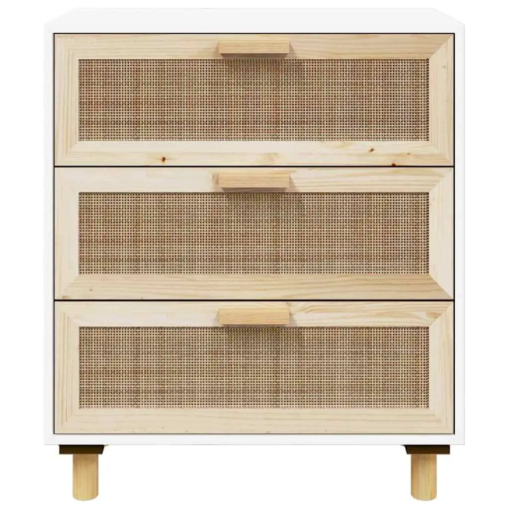 Sideboard White 60x30x70 cm Storage Cabinet with 3 Drawers and Rattan Weaving