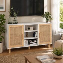 White Storage Cabinet to Enhance Your Home with Rattan Design