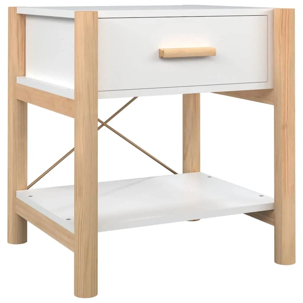 Set of 2 White Bedside Tables Engineered Wood Cabinet Storage Nightstand 42x38x45cm