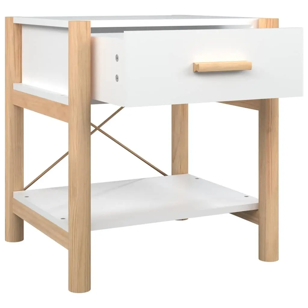 Set of 2 White Bedside Tables Engineered Wood Cabinet Storage Nightstand 42x38x45cm