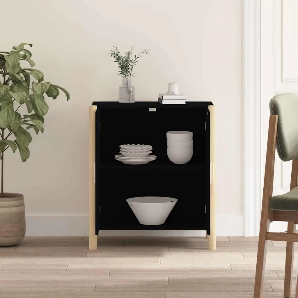 Black Sideboard Cabinet Storage Furniture 62x38x70cm Engineered Wood Home Buffet