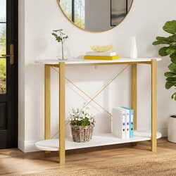 White Console Table 110x38x75cm Engineered Wood Storage Cabinet Accent Entryway