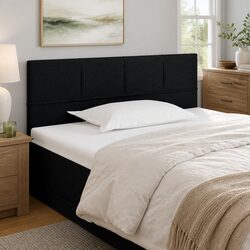 Black Fabric Headboard Adjustable Height Wooden Legs Bedroom Bed Backrest