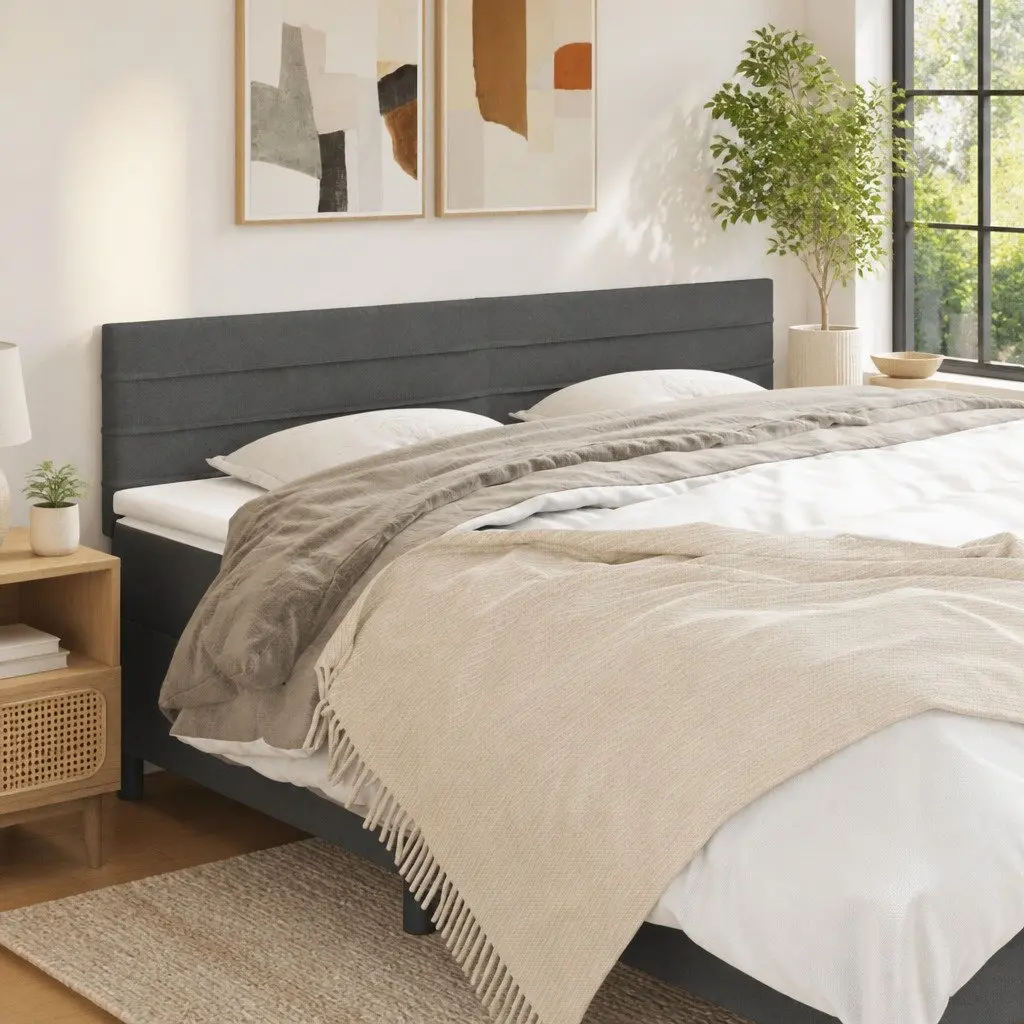 Headboard Dark Grey 200x5x78/88 cm Fabric Adjustable Height Bedroom Furniture