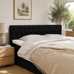 Black Fabric Headboard Adjustable Height Bedroom Bed Back Support Wooden Legs
