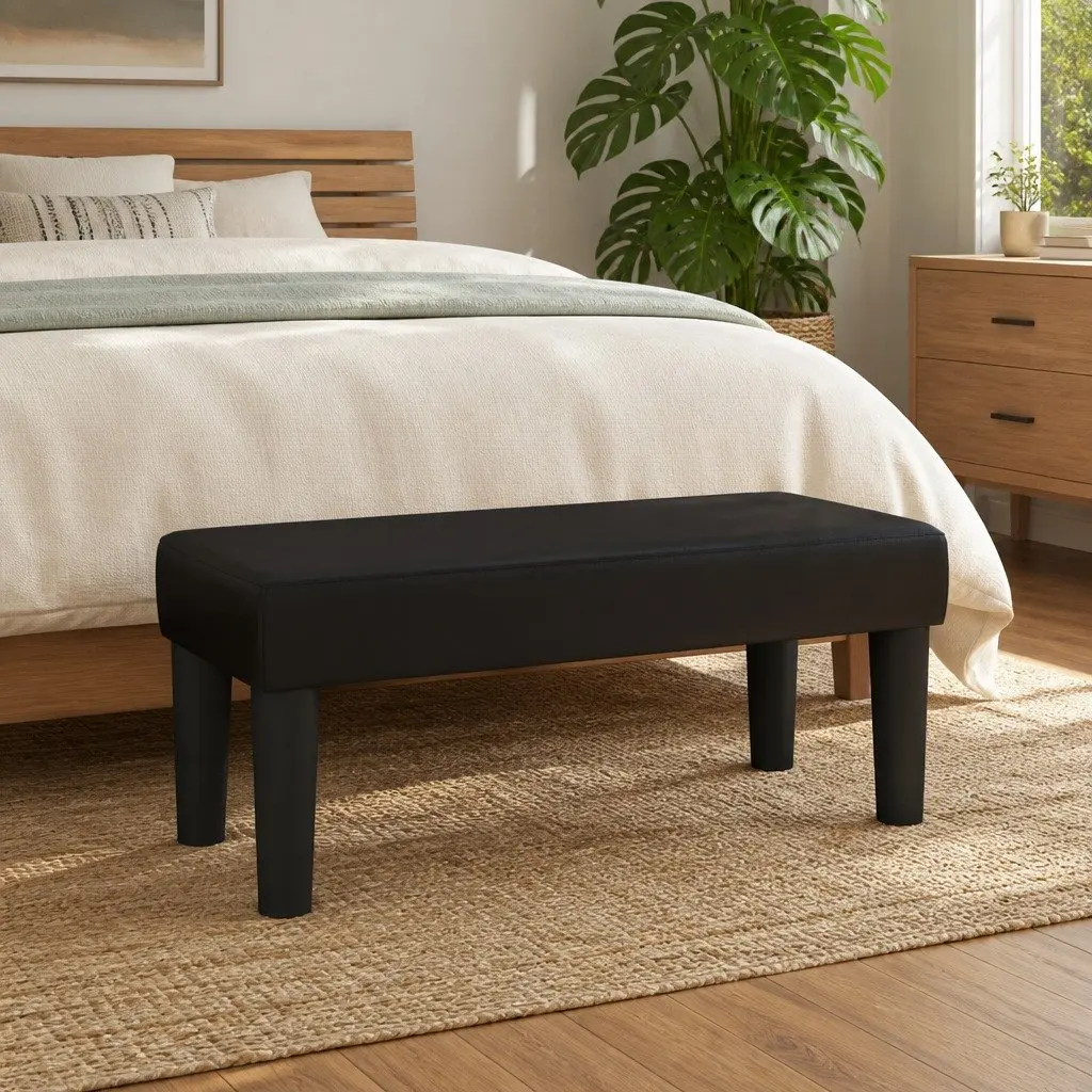 Faux Leather Bench 70 x 30 x 30 cm Padded Foam Seat for Living Room Entryway Furniture