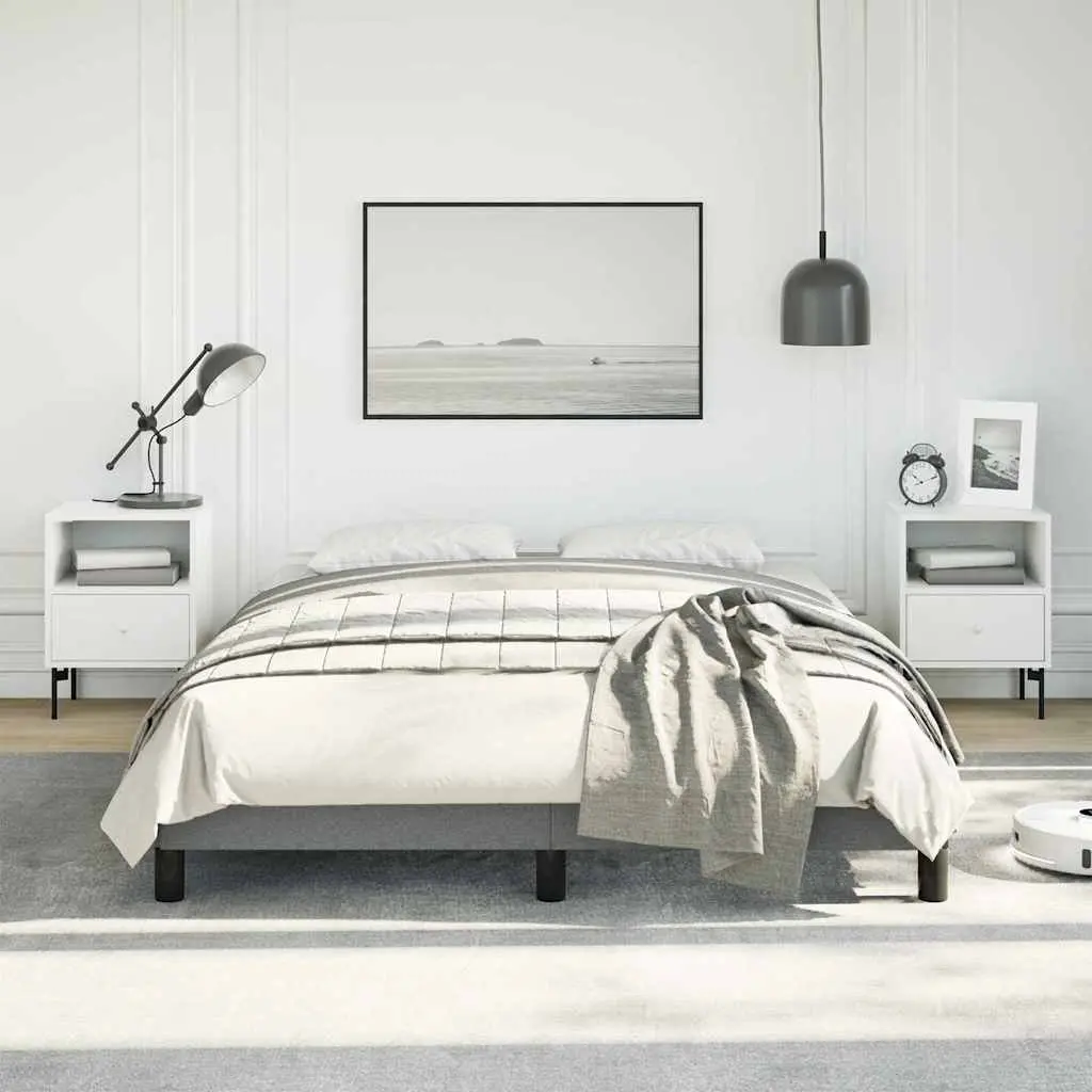 Double Bed Frame 137x187 cm Grey Fabric Upholstered Bedroom Furniture