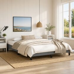 Queen Bed Frame Grey Fabric 152x203 cm Durable Upholstered Platform Bedroom