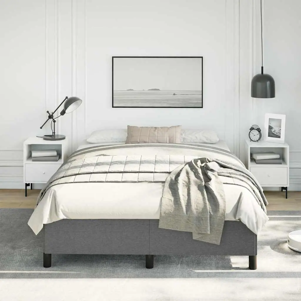 Double Bed Frame 137x187cm Grey Fabric Sturdy Plywood Slats