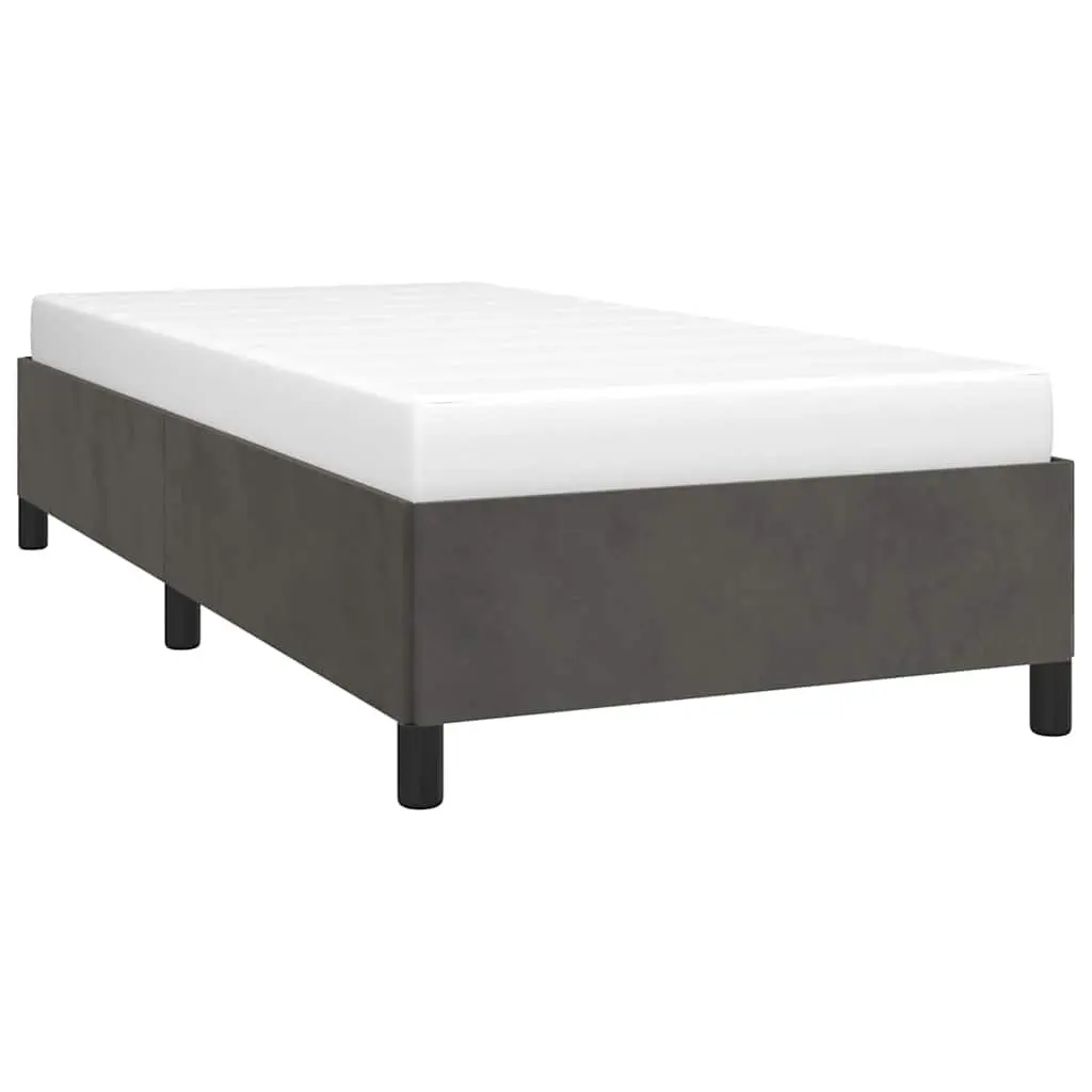 King Single Bed Frame Grey Velvet Upholstered with Support Legs and Plywood Slats for Stability and Weight Distribution