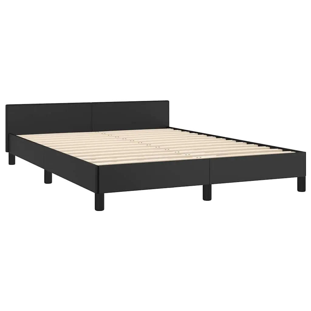 Double Bed Frame Black Faux Leather Headboard Bedroom Furniture Slats Base