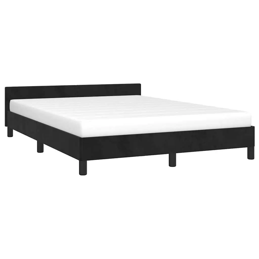 Queen Bed Frame Velvet Black Soft Headboard with Plywood Slatted Base
