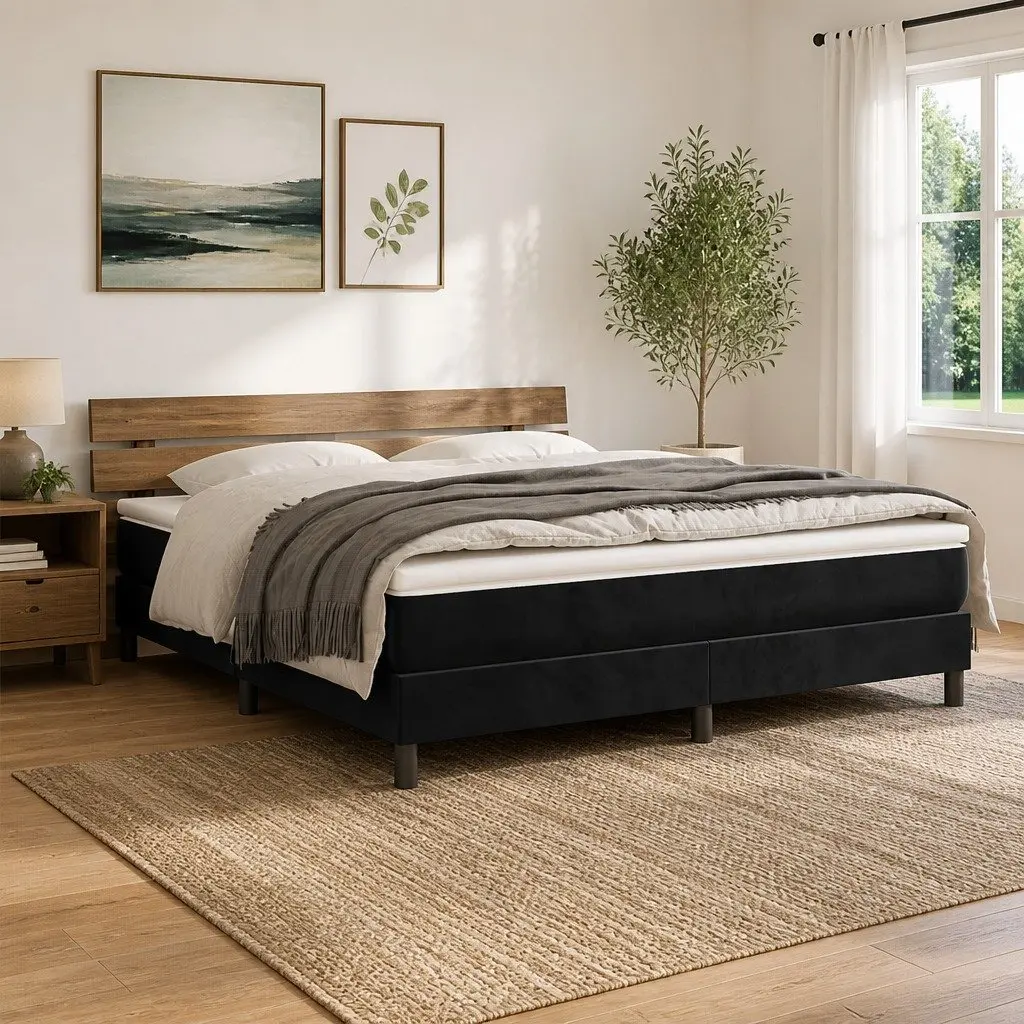 Pocket Spring Bed Mattress Queen Size Medium Firmness Black Velvet 153x203x20cm