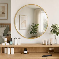 Round Wall Mirror Gold Ø 50 cm Glass PVC Frame Home Decor Mounted