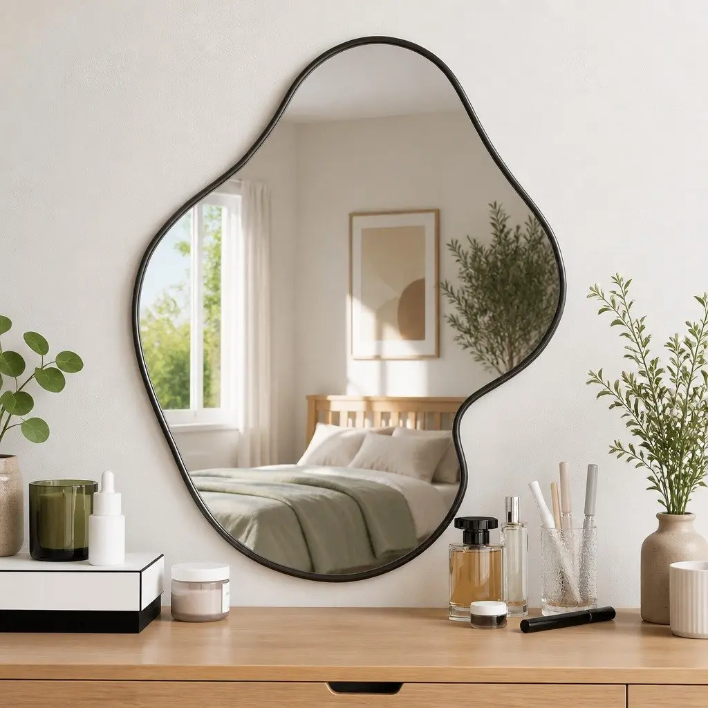 Wall Mirror 60x50 cm Black Glass PVC Frame Suitable for Bathroom Bedroom Living Room Decor