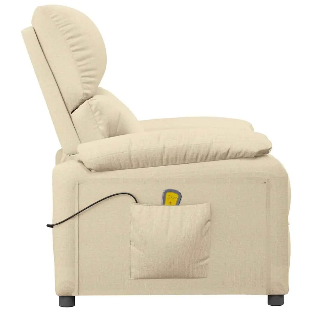 Electric Massage Chair Cream Fabric 6 Massage Points 3 Manual Reclining Positions