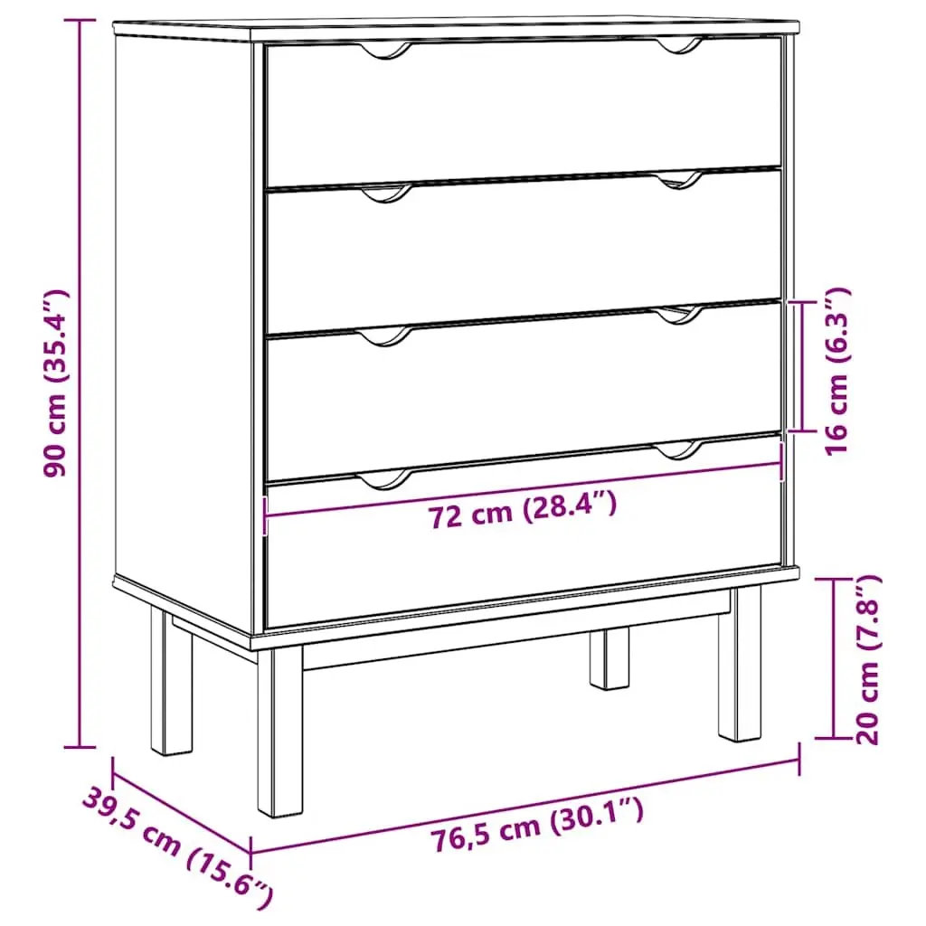 Drawer Cabinet 76.5 x 39.5 x 90 cm Solid Pine Wood Grey Scandinavian Style Storage