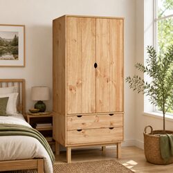 Wooden Wardrobe Storage Cabinet 76.5x53x172cm Solid Pine Scandinavian Design
