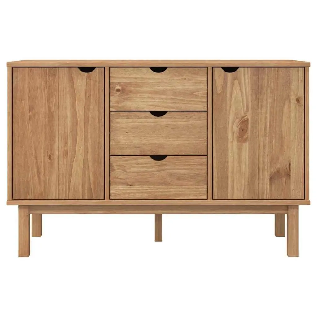 Solid Pine Wood Sideboard 3 Drawers 2 Doors Brown Scandinavian Storage