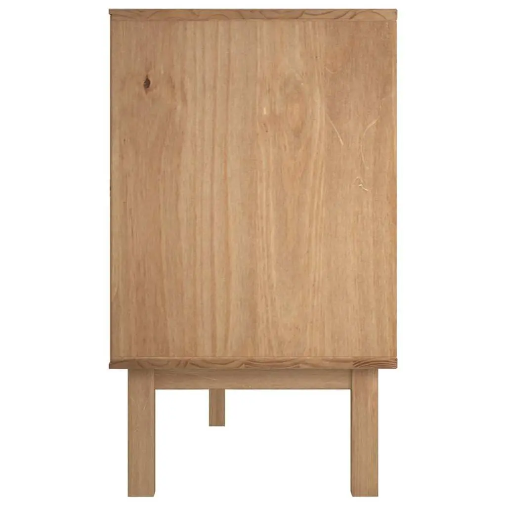 Solid Pine Wood Sideboard 3 Drawers 2 Doors Brown Scandinavian Storage