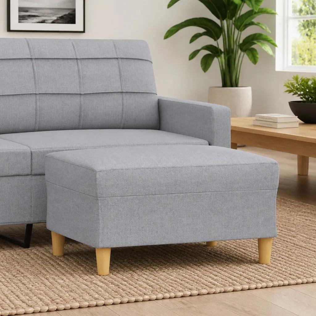 Footstool 70x55x41cm Light Grey Modern Fabric Ottoman for Living Room