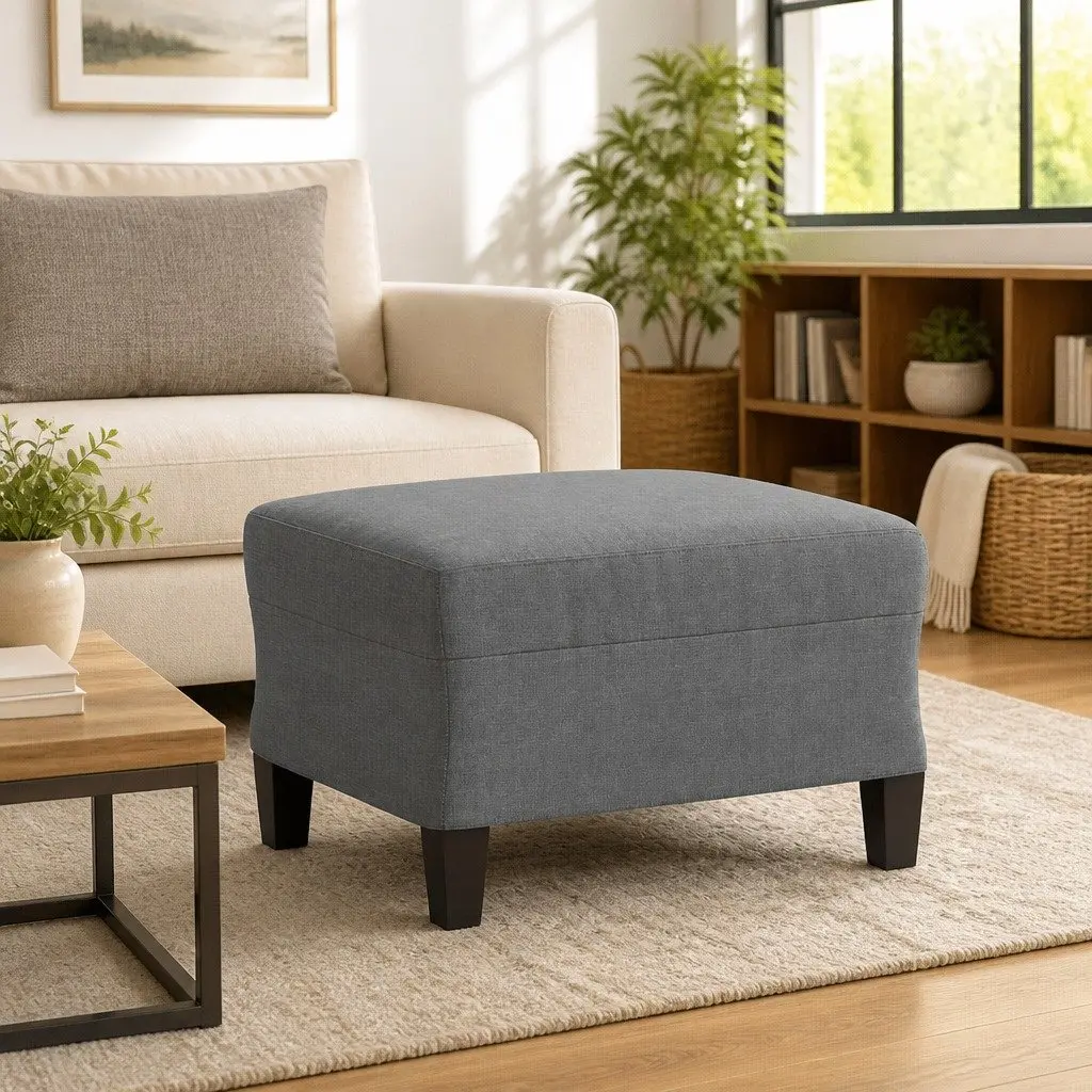 Footstool 60x50x41 cm Dark Grey Fabric Sturdy and Stable Ottoman for Living Room