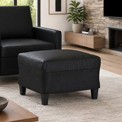 Elevate Your Living Space with This Black Faux Leather Footstool
