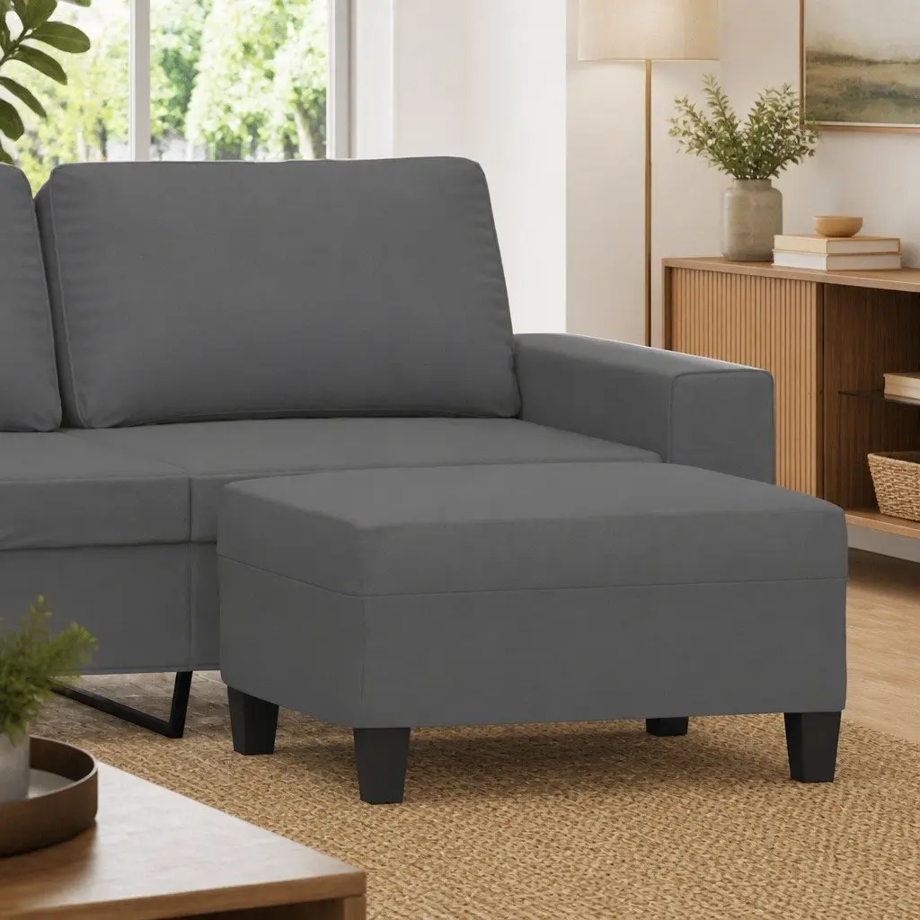 Grey Footstool Ottoman Microfibre Fabric Compact Resting Stool