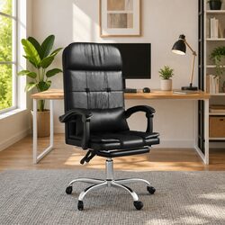 Massage Reclining Office Chair Black Faux Leather Swivel Adjustable Backrest